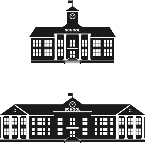 Conjunto de siluetas edificio de la escuela clásica aislado sobre fondo blanco. Ilustración vectorial . — Vector de stock