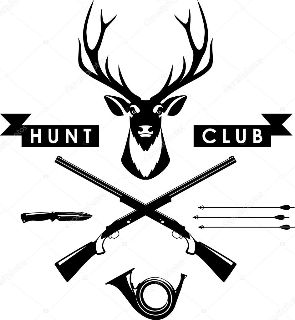 Set of silhouette hunting design elements in flat style. Vector illustration.