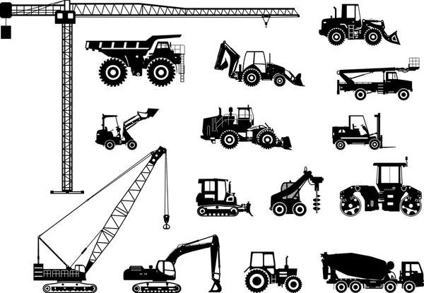 Set de icoane de mașini de construcții grele. Ilustrație vectorială — Vector de stoc