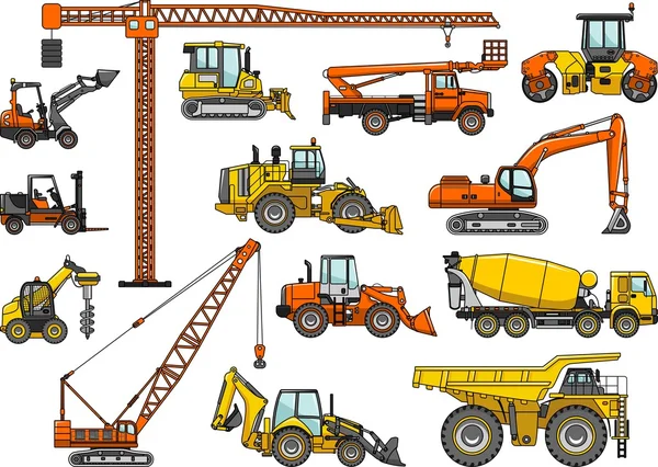 Conjunto de máquinas de construcción pesada. Ilustración vectorial — Archivo Imágenes Vectoriales