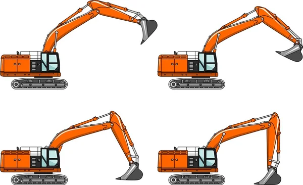 Excavadoras. Máquinas de construcción pesada. Ilustración vectorial — Vector de stock
