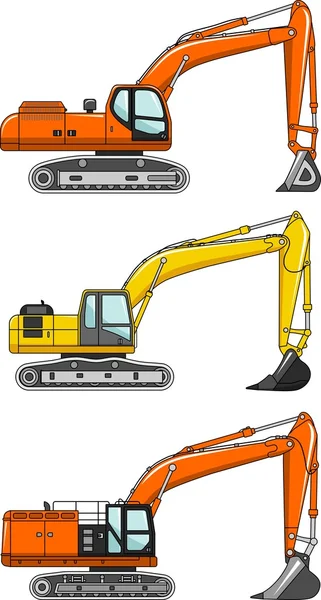 Escavadeiras. Máquinas de construção pesada. Ilustração vetorial — Vetor de Stock