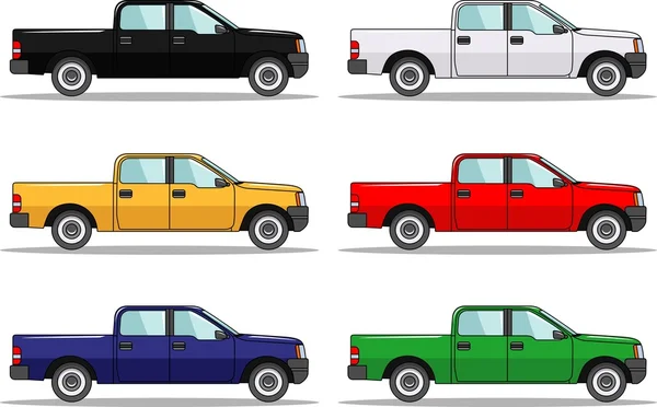Σύνολο έξι χρωματιστό αυτοκίνητα που απομονώνονται σε λευκό φόντο σε επίπεδη στυλ — Διανυσματικό Αρχείο