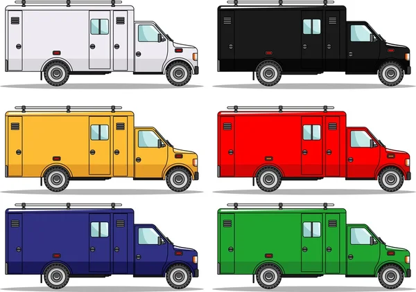 Conjunto de seis coches de colores aislados sobre fondo blanco en estilo plano — Vector de stock