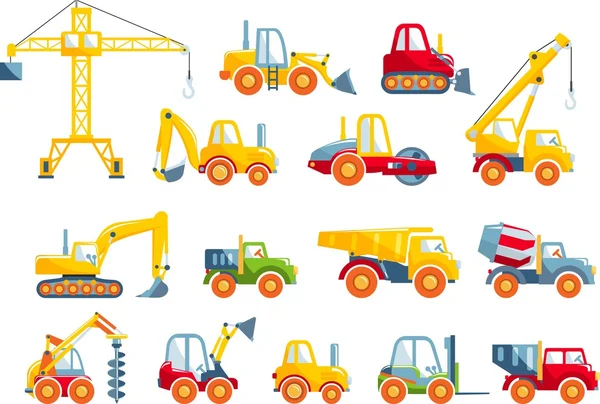 Conjunto de máquinas de construcción pesada de juguetes en un estilo plano . — Vector de stock