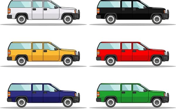 Set di sei auto colorate isolate su sfondo bianco in stile piatto — Vettoriale Stock