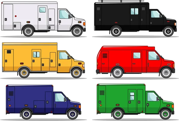 Conjunto de seis coches de colores aislados sobre fondo blanco en estilo plano — Vector de stock