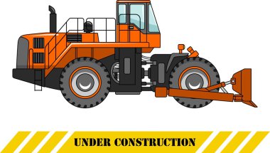 Tekerlekli dozer. Ağır inşaat makine. Vektör çizim
