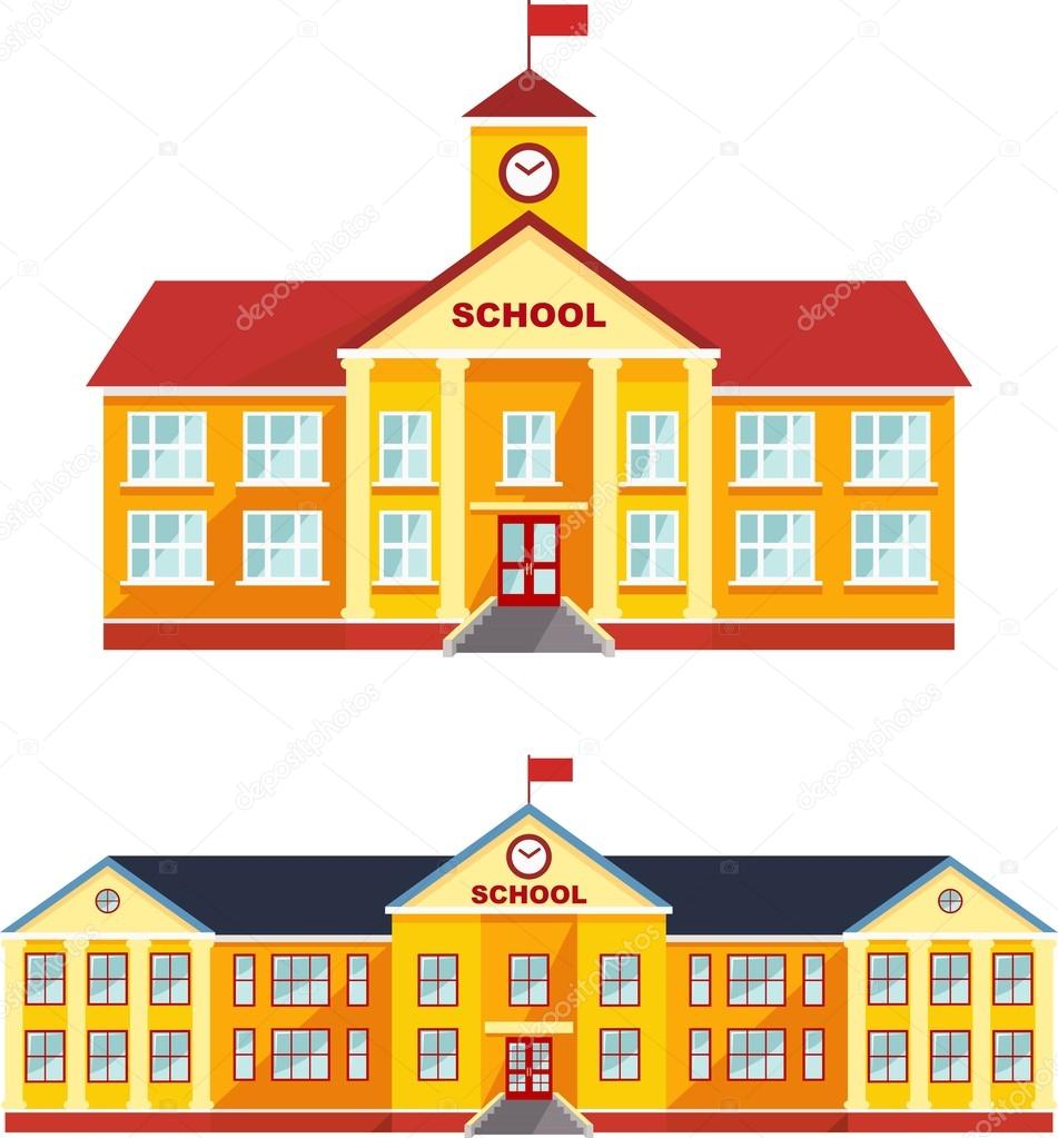 Set Of Classical School Building Isolated On White Background