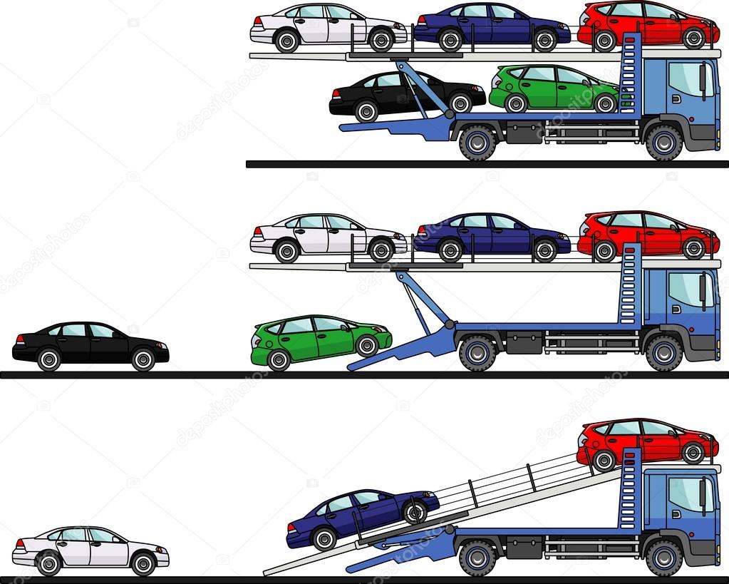 Set of auto transporters isolated on white background. Vector illustration.