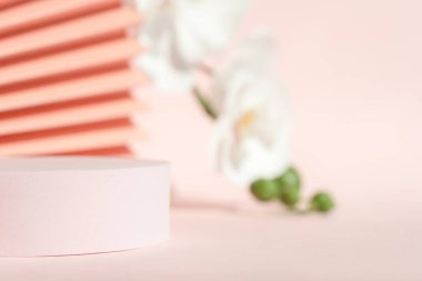 Ürün sunumu için podyum kaidesi, markalaşma için mercan pembesi modeli.