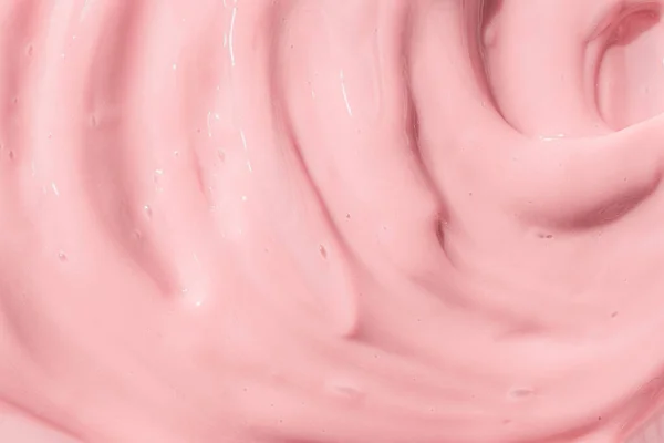 Crema idratante di bellezza, campione di balsamo, vernice rosa, consistenza dello yogurt. Crema di pesca, idratante, diffusione di shampoo, crema solare sfondo striscio cosmetico. Cremoso rosa crema per la pelle prodotto lozione primo piano. — Foto Stock