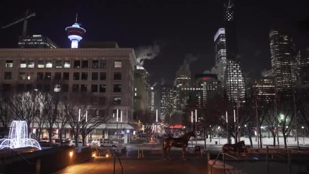 Calgary Alberta Canada Mars 2020 Downtown Byggnader Och Populära Konstskulpturer — Stockvideo