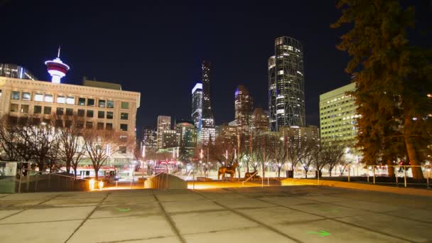 Calgary Alberta Kanada Mars 2021 Downtown City Night Time Lapse — Stockvideo