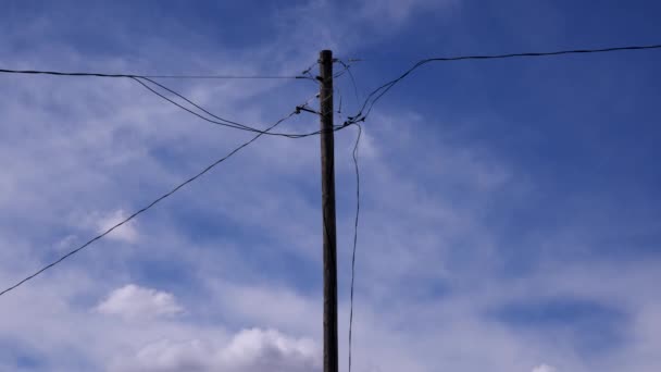 Cloud Time Lapse Power Pole Utility Transmission Lines Blue Sky — Stockvideo