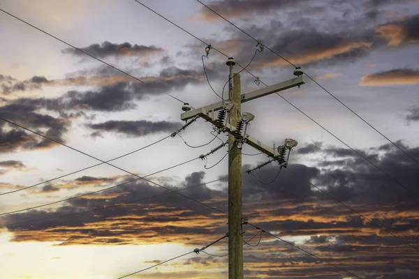 Linee Trasmissione Palo Elettrico Tramonto Alberta Canada — Foto Stock