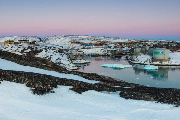 Morning Light Ilulissat Harbor Village — Stock Photo, Image