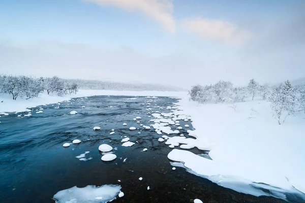 Vista Sobre Bosque Con Río Vinter —  Fotos de Stock