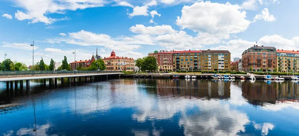 Halmstad Sweden June 2020 Buildings Halmstad City Front Still River — Stock Photo, Image