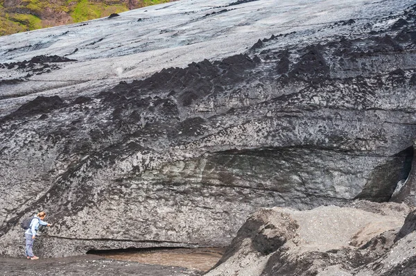 Sensation Femme Sur Langue Myrdals Jokull Glacier Près Skogar Islande — Photo