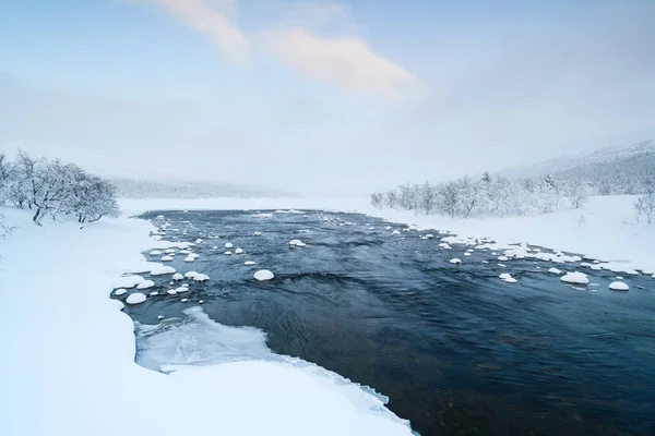 Bela Vista Lago Congelado Perto Floresta Inverno — Fotografia de Stock