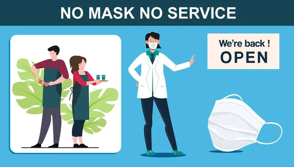 Ingen Mask Ingen Service Manlig Servitör Och Kvinnlig Servitris Ansiktsmask — Stock vektor
