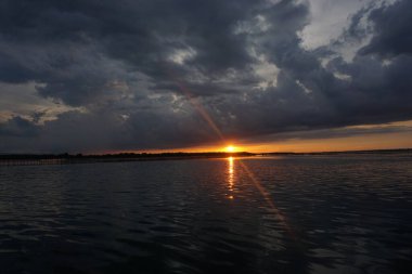 Sunset on Tam Giang lagoon in Hue, Viet Nam