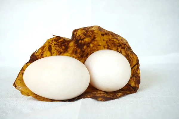 Tavuk Yumurtası Kasede Sarı Yaprak — Stok fotoğraf