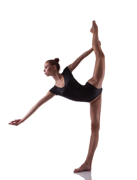 Ginnastica donna su sfondo bianco isolato — Foto Stock