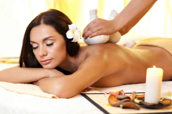 Young woman getting massage in Thai spa. — Stock Photo, Image