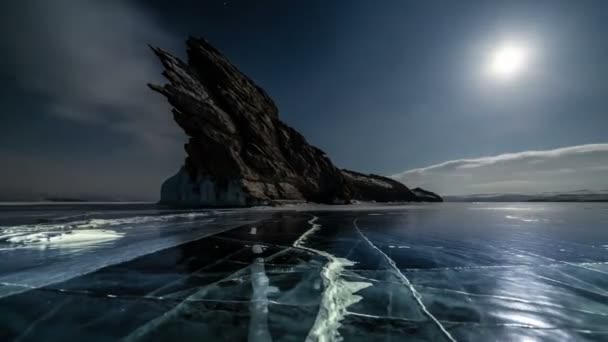 Sunset on freeze ice of the Baikal lake. — Stock Video