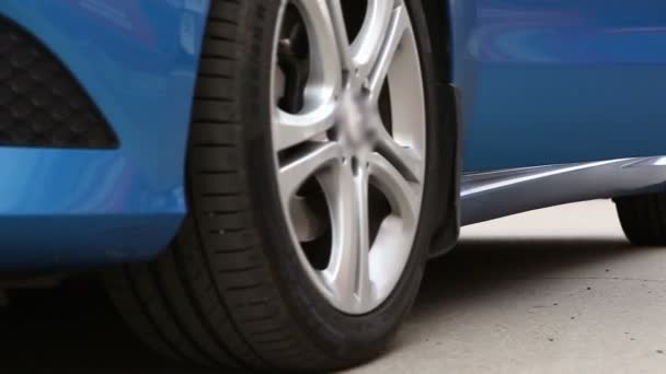 Motion detail of womans legs which gets out of car — Stock Video