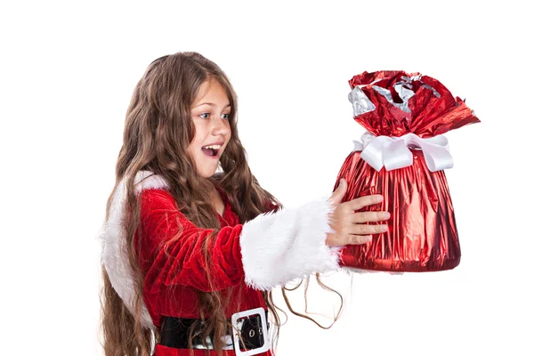 Little christmas girl with gift. — Stock Photo, Image