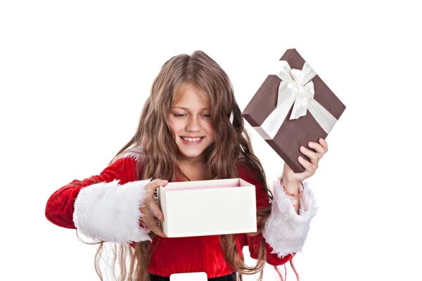 Little christmas girl with gift. — Stock Photo, Image