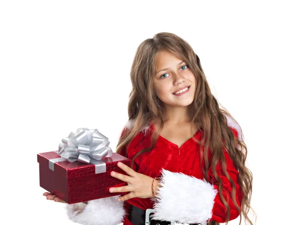 Little christmas girl with gift. — Stock Photo, Image