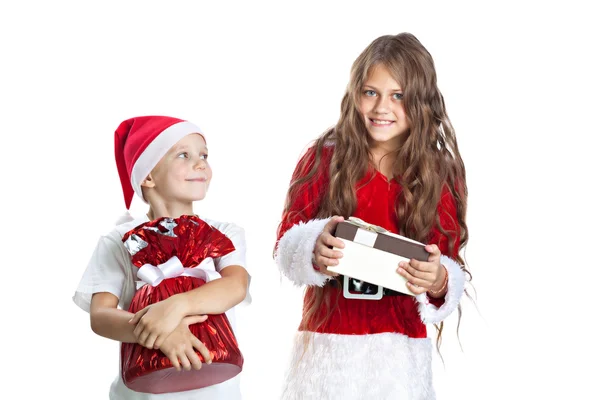 Christmas boy and girl with gifts. — Stock Photo, Image