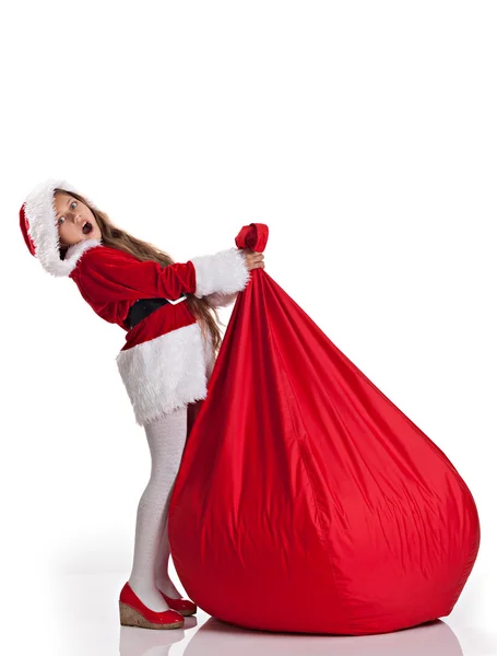 Girl with cristmas bag — Stock Photo, Image