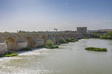 Roma köprüsü, nehir ve kalahorra kulesi manzarası.