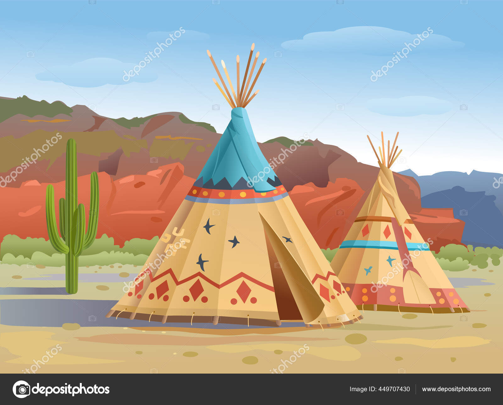 druk binair Zenuwinzinking Wigwam Tipi Indians Mountains America Vector Illustration Stock Vector  Image by ©granat-art #449707430