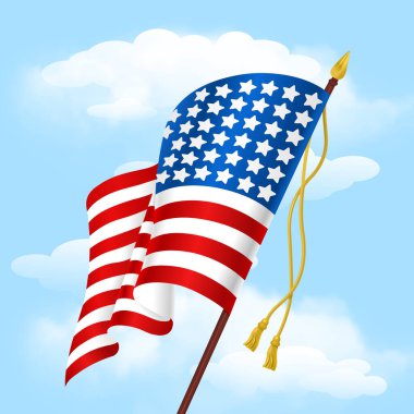 Mavi gökyüzünün arka planında Amerikan bayrağı. Vektör illüstrasyonu