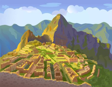 Machu Picchu in Peru. Historical landmark. City of the world countries vacation travel landmarks. South America. Vector illustration clipart