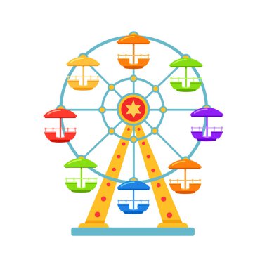 Dönme dolap. Lunapark eğlencesi. İzole tasarım ögesi, simge. Adil, karnaval, festival. Vektör illüstrasyonu.