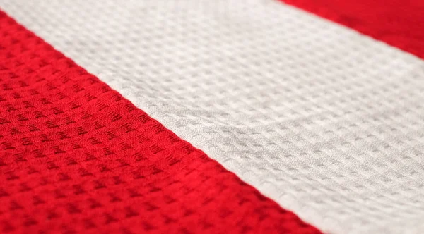 Vörös-fehér konyhai törölköző textil, pamut szövet. Absztrakt háttér — Stock Fotó