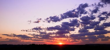 Güzel günbatımı güneşi ve ağaçların üzerindeki bulutlar
