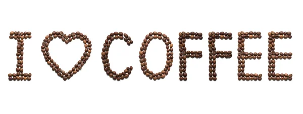 "I Love Coffee "message placed with coffee beans and isolated on white background — стоковое фото