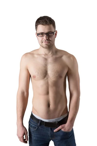 Hombre fuerte con cuerpo sano. Aislado sobre blanco —  Fotos de Stock