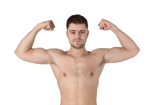 Jeune homme bodybuilder montrant ses muscles ou biceps — Photo