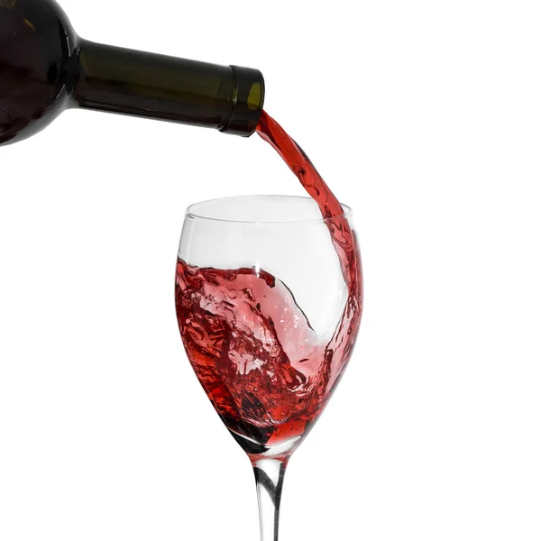 Bottle filling the glass of wine. Splash of wine — Stock Photo, Image