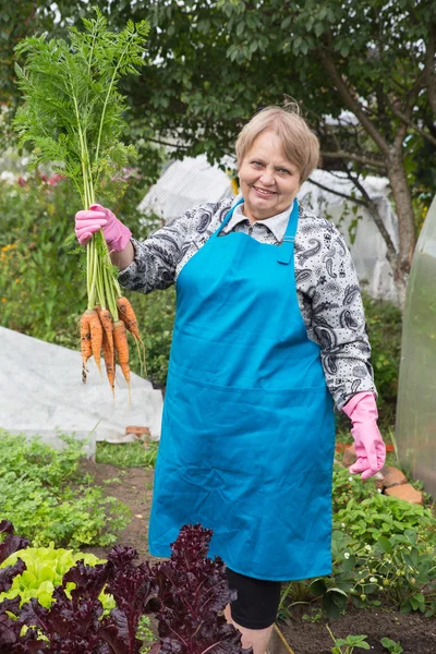 Havuç sebze bahçesi adlı kadınla emekli