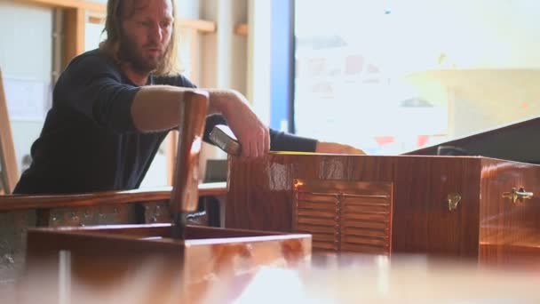 Carpenter working in workshop — Stock Video